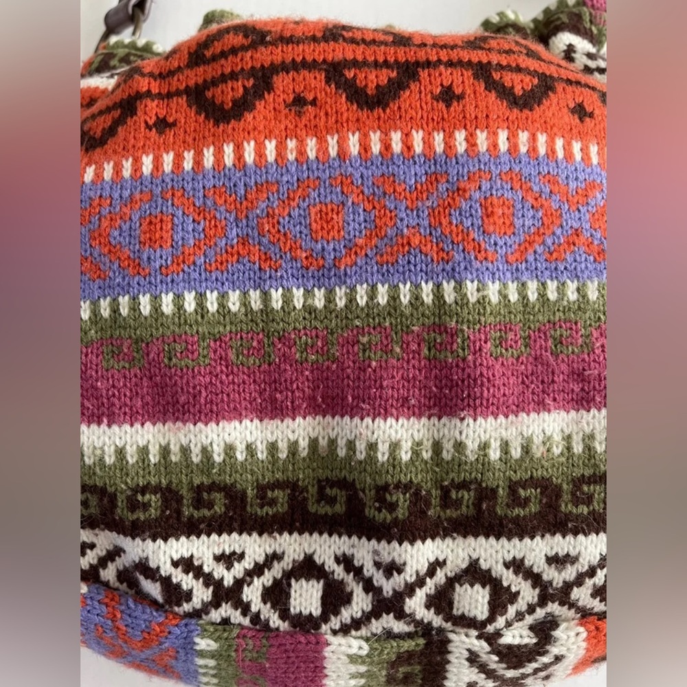 BOHO Colorful Knit Medium Shoulder Bag with Brown Tassels - Picture 7 of 12